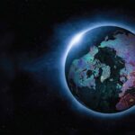 Earth in space, backlit