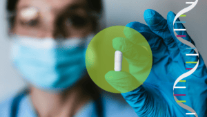 PAM50 GEP Signature A medical female worker is holding a pill.