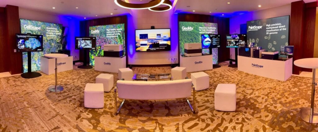 Bruker Spatial Biology suite showcasing CellScape, CosMx SMI, GeoMx DSP, and PaintScape platforms