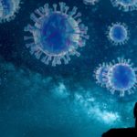 Rendering of silhouette looking up at virus